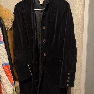 Chicos long black velvet coat